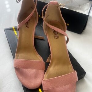 Blush Pink Faux Suede Block Heel Sandals | Ankle Strap | Size 8.5